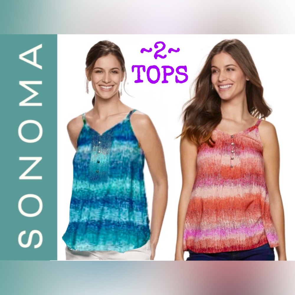 SONOMA Women's TWO Space-Dyed Swing Tank Tops with Button Front, NWT